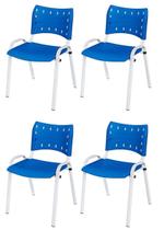 Cadeira Iso Base Branco Igreja, Escola, Escritório - Azul Kit 4 Peças