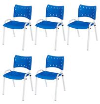 Cadeira Iso Base Branco Igreja, Escola, Escritório - Azul Kit 5 Peças