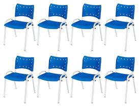 Cadeira Iso Base Branco Igreja, Escola, Escritório - Azul Kit 8 Peças