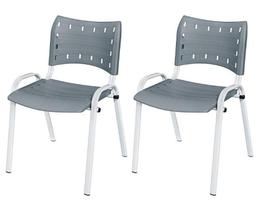 Cadeira Iso Base Branco Igreja, Escola, Escritório - Cinza Kit 2 Peças