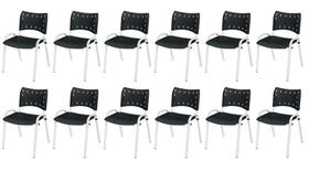 Cadeira Iso Base Branco Igreja, Escola, Escritório - Preto Kit 12 Peças