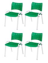 Cadeira Iso Base Branco Igreja, Escola, Escritório - Verde - Kit 4 Peças