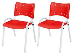 Cadeira Iso Base Branco Igreja, Escola, Escritório - Vermelho - Kit 2 Peças