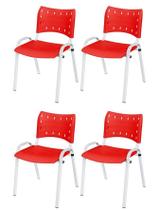Cadeira Iso Base Branco Igreja, Escola, Escritório - Vermelho Kit 4 Peças