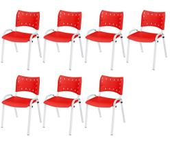 Cadeira Iso Base Branco Igreja, Escola, Escritório - Vermelho Kit 7 Peças