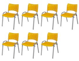 Cadeira Iso Base Cinza Escola, Escritório Amarelo Kit 7 Un