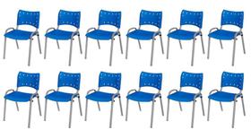Cadeira Iso Base Cinza Escola, Escritório Azul Kit 12 Un