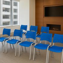 Cadeira Iso Base Cinza Escola, Escritório Azul Kit 8 Un