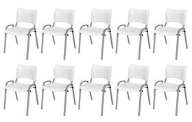 Cadeira Iso Base Cinza Escola, Escritório Branco Kit 10 Un Cadeira Iso Base Cinza Escola, Escritório Branco Kit 10 Un