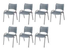 Cadeira Iso Base Cinza Escola, Escritório Cinza Kit 7 Un