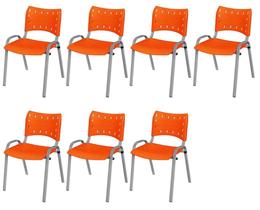 Cadeira Iso Base Cinza Escola, Escritório Laranja Kit 7 Un