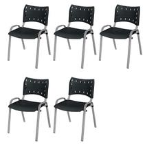 Cadeira Iso Base Cinza Escola, Escritório Preto Kit 5 Un