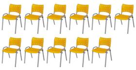 Cadeira Iso Base Cinza, Igreja, Escola, Escritório - Amarelo Kit 11 Peças