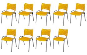 Cadeira Iso Base Cinza, Igreja, Escola, Escritório - Amarelo Kit 9 Peças