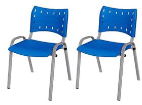 Cadeira Iso Base Cinza Igreja, Escola, Escritório - Azul - Kit 2 Peças