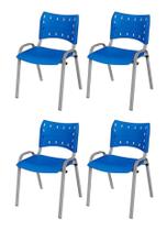 Cadeira Iso Base Cinza, Igreja, Escola, Escritório - Azul Kit 4 Peças