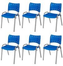 Cadeira Iso Base Cinza, Igreja, Escola, Escritório - Azul Kit 6 Peças