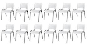 Cadeira Iso Base Cinza, Igreja, Escola, Escritório - Branco Kit 12 Peças