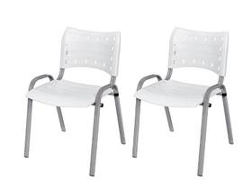 Cadeira Iso Base Cinza Igreja, Escola, Escritório - Branco - Kit 2 Peças
