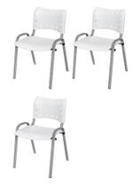 Cadeira Iso Base Cinza, Igreja, Escola, Escritório - Branco Kit 3 Peças
