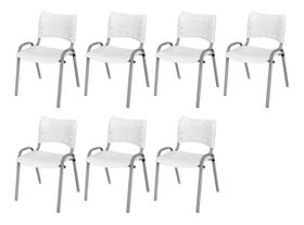 Cadeira Iso Base Cinza, Igreja, Escola, Escritório - Branco Kit 7 Peças