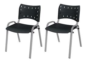 Cadeira Iso Base Cinza Igreja, Escola, Escritório - Preto - Kit 2 Peças