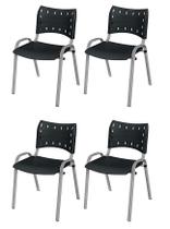 Cadeira Iso Base Cinza, Igreja, Escola, Escritório - Preto Kit 4 Peças