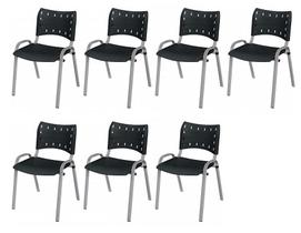 Cadeira Iso Base Cinza, Igreja, Escola, Escritório - Preto Kit 7 Peças