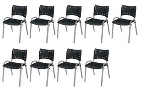 Cadeira Iso Base Cinza, Igreja, Escola, Escritório - Preto Kit 9 Peças