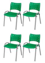 Cadeira Iso Base Cinza, Igreja, Escola, Escritório - Verde Kit 4 Peças