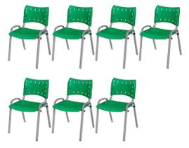 Cadeira Iso Base Cinza, Igreja, Escola, Escritório - Verde Kit 7 Peças