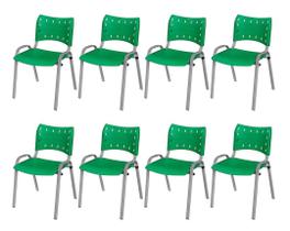Cadeira Iso Base Cinza, Igreja, Escola, Escritório - Verde Kit 8 Peças