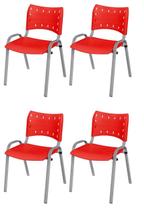 Cadeira Iso Base Cinza, Igreja, Escola, Escritório - Vermelho Kit 4 Peças