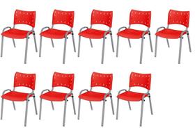 Cadeira Iso Base Cinza, Igreja, Escola, Escritório - Vermelho Kit 9 Peças