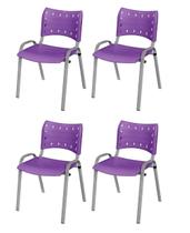 Cadeira Iso Base Cinza Igreja, Escola, Escritório - Violeta - Kit 4 Peças