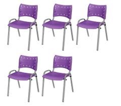Cadeira Iso Base Cinza, Igreja, Escola, Escritório -Violeta Kit 5 Peças