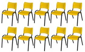 Cadeira Iso Base Preto Escola, Escritório Amarelo - Kit 10 Un