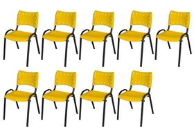 Cadeira Iso Base Preto Escola, Escritório Amarelo Kit 9 Un