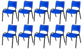 Cadeira Iso Base Preto Escola, Escritório Azul - Kit 10 Un Cadeira Iso Base Preto Escola, Escritório Azul - Kit 10 Un