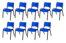 Cadeira Iso Base Preto Escola, Escritório Azul Kit 9 Un