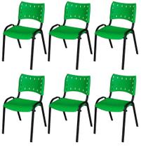 Cadeira Iso Base Preto Escola, Escritório Verde Kit 6 Un