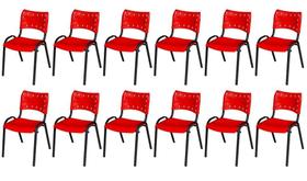 Cadeira Iso Base Preto Escola, Escritório Vermelho Kit 12 Un