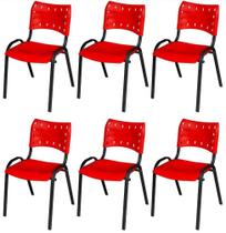 Cadeira Iso Base Preto Escola, Escritório Vermelho Kit 6 Un