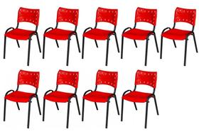 Cadeira Iso Base Preto Escola, Escritório Vermelho Kit 9 Un