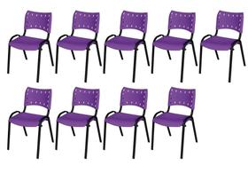 Cadeira Iso Base Preto Escola, Escritório Violeta Kit 9 Un