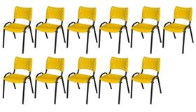 Cadeira Iso Base Preto Igreja, Escola, Escritório - Amarelo Kit 11 Peças