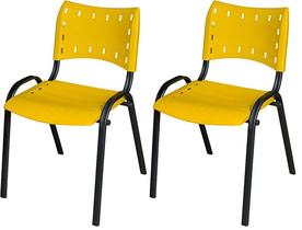 Cadeira Iso Base Preto Igreja, Escola, Escritório - Amarelo Kit 2 Peças