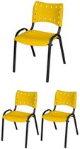 Cadeira Iso Base Preto Igreja, Escola, Escritório - Amarelo - Kit 3 Peças