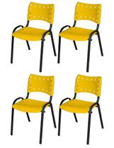 Cadeira Iso Base Preto Igreja, Escola, Escritório - Amarelo Kit 4 Peças