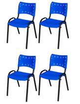 Cadeira Iso Base Preto Igreja, Escola, Escritório - Azul - Kit 4 Peças
